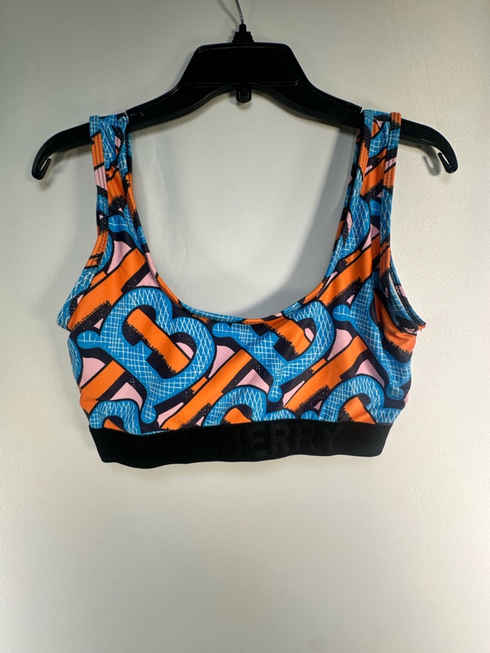 Burberry Multicolor Logo-Print Swim Bikini Top — Blue, Orange, Pink, Black